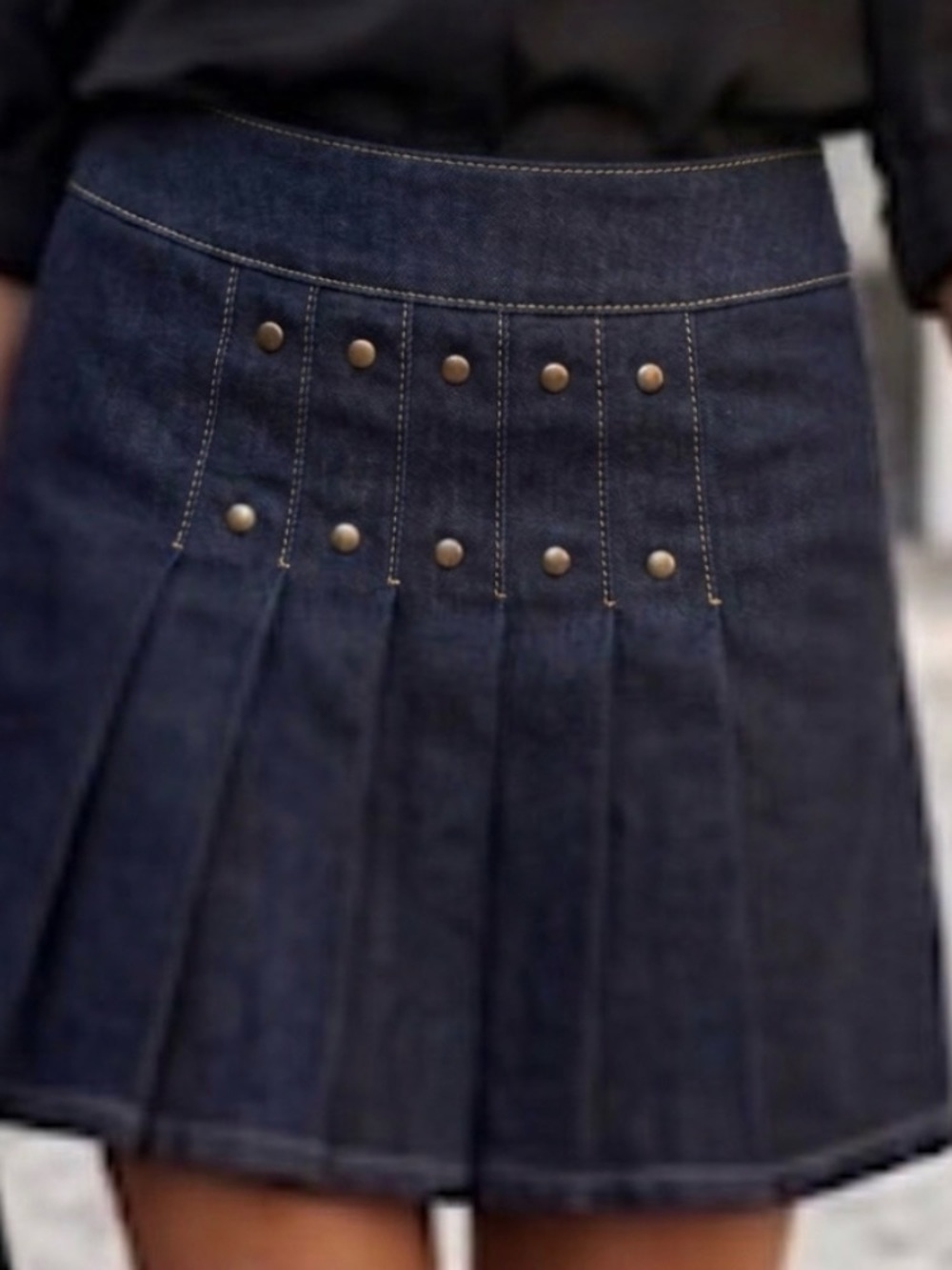 Burberry London Navy Denim Pleated Mini Skirt